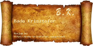 Bade Krisztofer névjegykártya